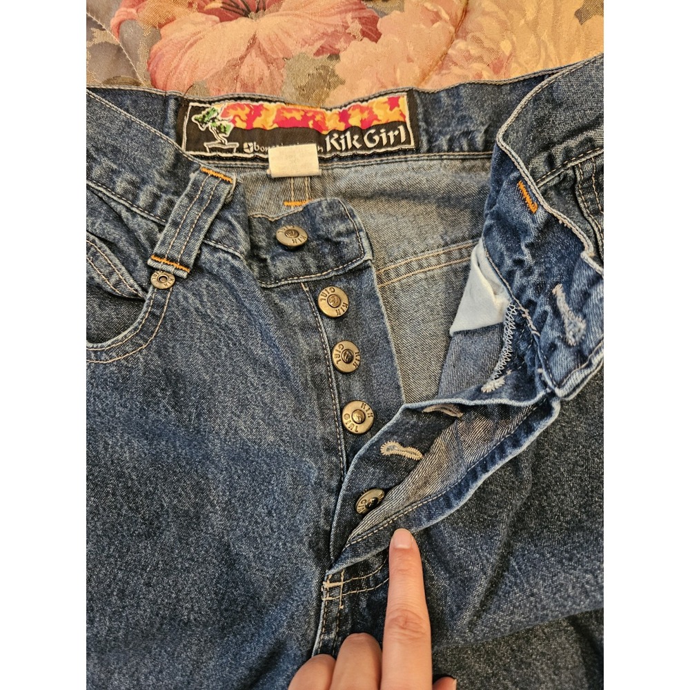 Vtg Junior's Kik Girl Skater Y2K Super Wide Leg Jeans Bonsai Mission (D3) - Picture 9 of 15